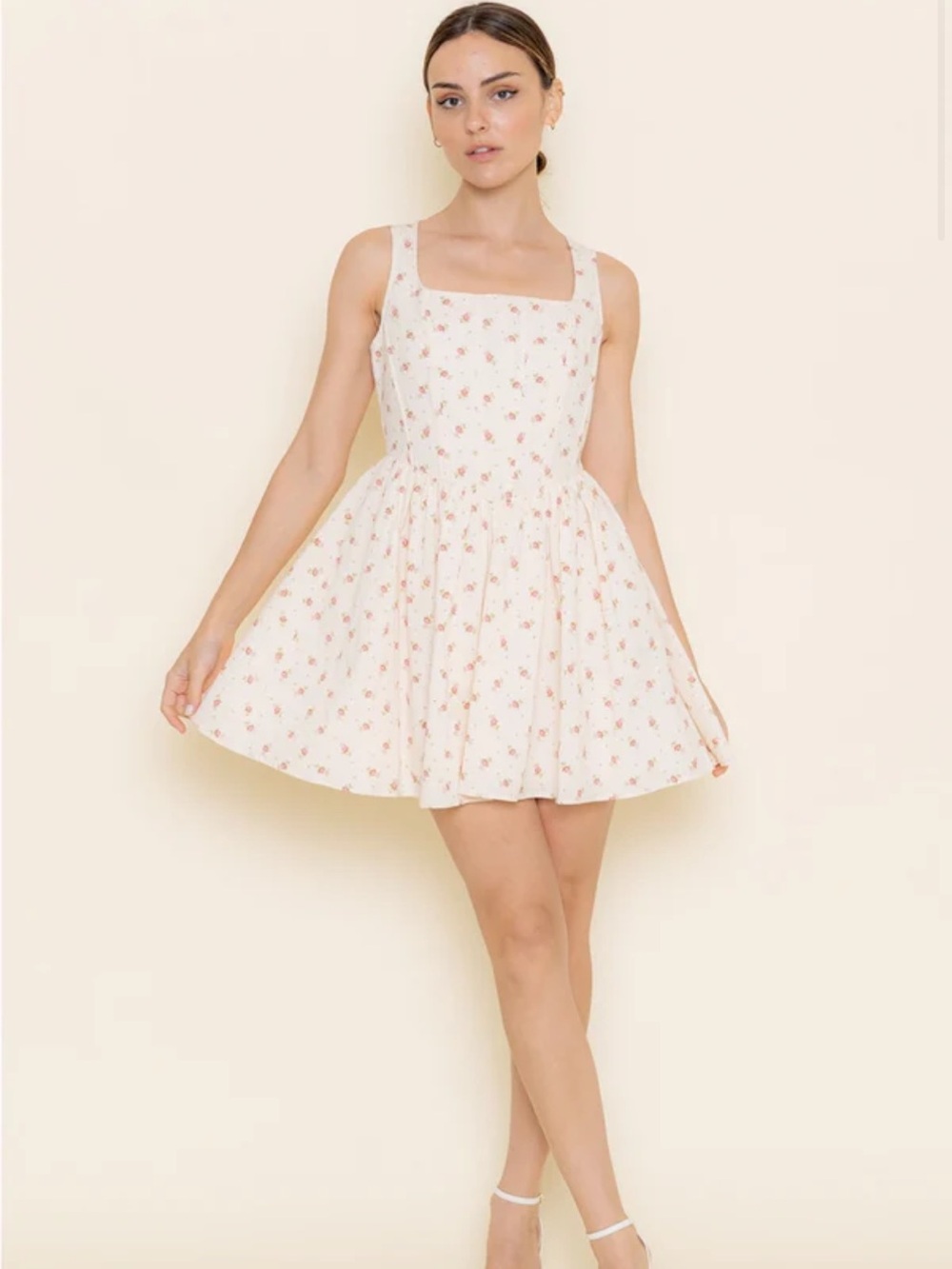 Cream Floral Square-Neck Sundress - Picture 5 of 14